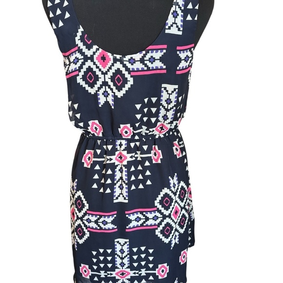 BeBop Sleeveless Aztec Print Mini Dress Navy Blue Lined Women’s Medium - Picture 5 of 12